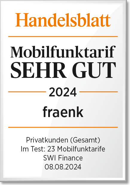 Mobilfunktarif Test 2024 im Handelsblatt, Note: Sehr Gut. 23 Tarife im Test