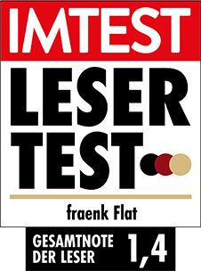 Auszeichnung IMTEST Lesertest fraenk flat Note 1,4